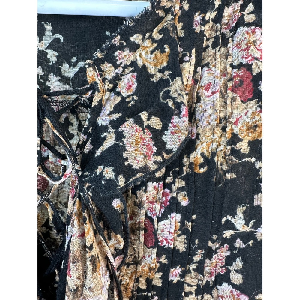 Vintage Denim & Supply Ralph Lauren Women's Top SP Black Floral‎ Ruffle Lace Up - Picture 5 of 8